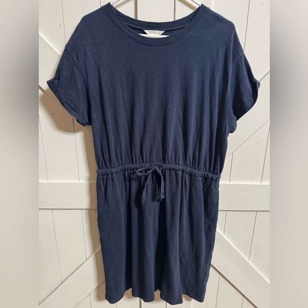 Caslon Drawstring Waist Organic Cotton T-Shirt Dress Navy Size Medium